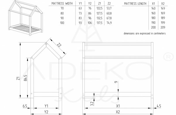 Mila MM 90x160cm Łóżko dziecięce domek ADEKO