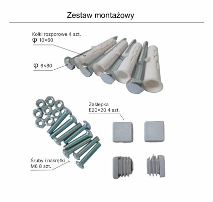 Półka metalowa PG2S - zestaw montażowy