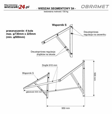 Wieszak regulowany S4 - wymiary i regulacja