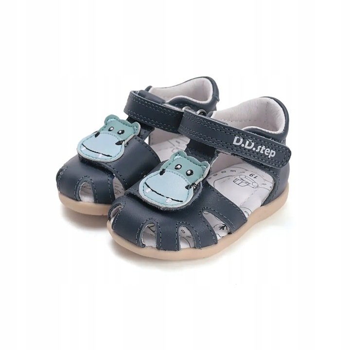 Sandałki skórzane D.D.STEP G075-61516AM ROYAL BLUE na rzepy