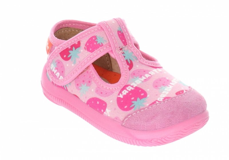 MILAMI 226 BR-22 PINK - kapcie dziewczęce różowe w truskawki na rzep