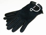 Rękawiczki KENIG ze skóry koziej z siatką czarne z białą lamówką