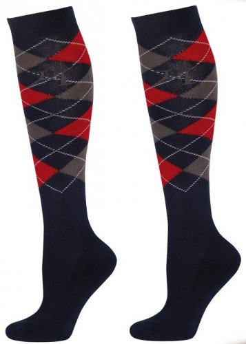 Podkolanówki jeździeckie CHECK navy-grey-red - HARRY'S HORSE