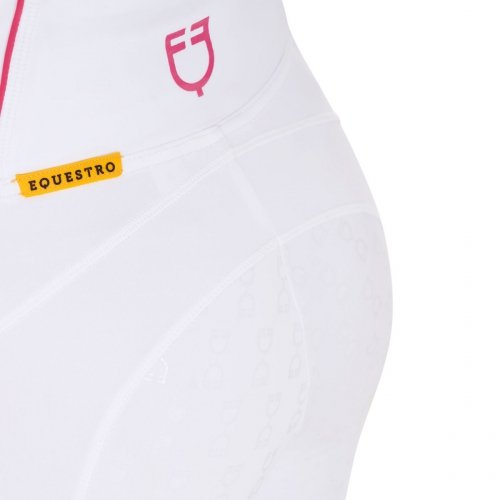 Legginsy damskie Classic Slim Fit Full Grip - EQUESTRO - white/honeysuckle