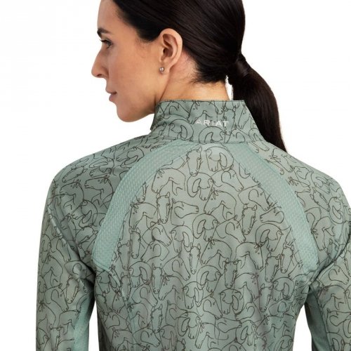 Bluzka damska SUNSTOPPER 2.0 - Ariat - hedge green doodle horse 