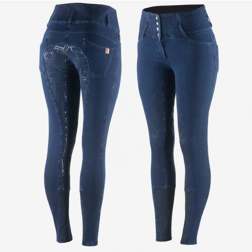 Bryczesy zimowe damskie KASEY z pełnym silikonowym lejem - HORZE - denim blue