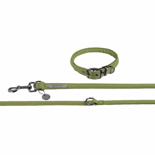 Smycz + obroża dla psa FAUX LEATHER Platinum 2024 - Eskadron - moss green