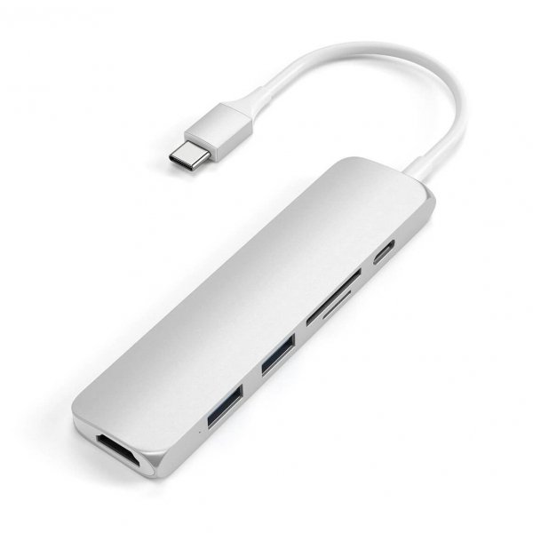 Satechi USB-C Slim Multiport V2 HUB - USB 3.0 / HDMI / USB-C(PD) / microSD / SD / Silver (srebrny)