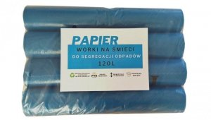 Worki na śmieci niebieskie 120l do segregacji odpadów nadruk Papier op. 100szt.
