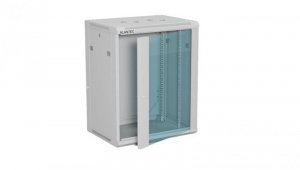 Szafa rack wisząca 19 cali 15U 600x450, drzwi szklane, tył i osłony boczne demontowalne, FLAT PACK kolor szary ALANTEC