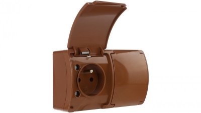 Gniazdo hermetyczne podwójne 2x 2P+Z natynkowe IP44 brązowe Koala 162-02 61.381