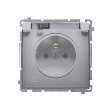 BASIC MODUŁ INOX GNIAZDO 1X Z/U Z KLAPKĄ DYMNĄ IP44 ZACISKI ŚRUBOWE 16A 250V