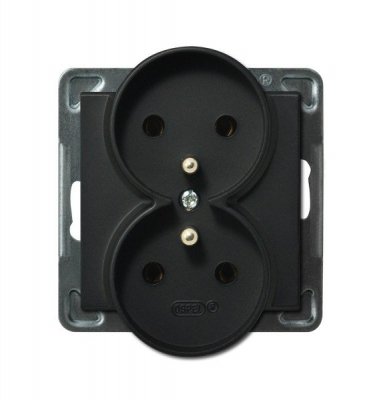 SONATA MODUŁ CZARNY METALIK GNIAZDO 2X Z/U ZACISKI ŚRUBOWE 16A 250V