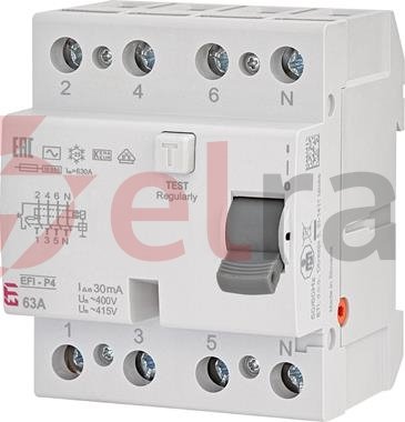 Wyłącznik różnicowoprądowy 4P 63A 0,03A EFI-P4 AC 63/0.03 002061613