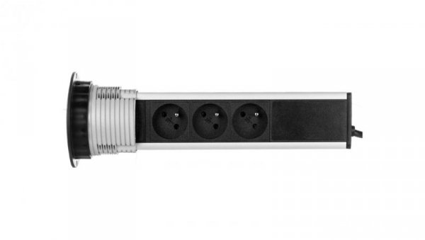 Gniazdo meblowe fi8cm, 3x250V AC wysuwane z blatu z ładowarką USB i przewodem 1,8m srebrne OR-AE-1357