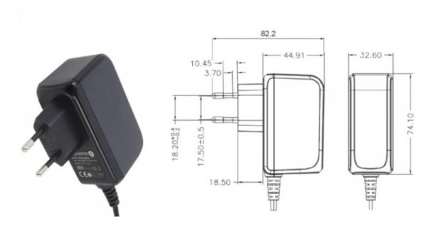POS24100A-25 Wtyczkowy zasilacz impulsowy 24W 24V 1A z wtykiem DC - 2.5x5.5