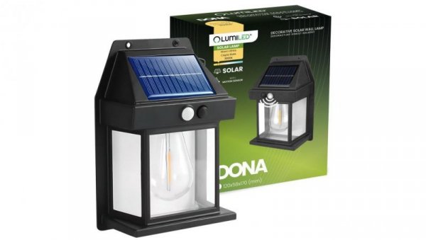 Kinkiet Solarny Elewacyjny LED 3000K IP44 Czujnik Ruchu i Zmierzchu DONA LUMILED
