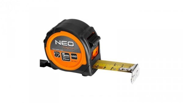 Miara zwijana metrówka 5m / 25mm magnetyczna wzmacniana czarno-pomarańczowa NEO 67-115-1