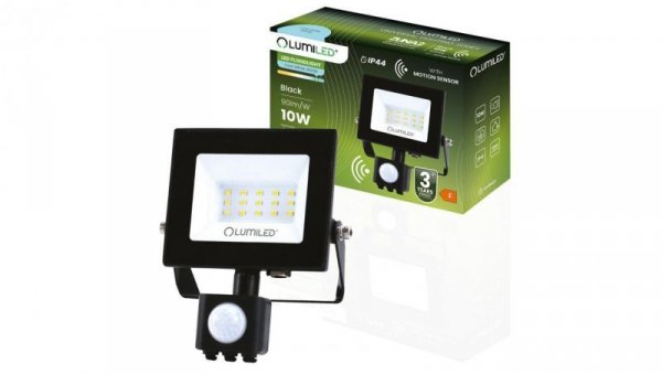 Naświetlacz LED ZUNA2 10W 900lm 6500K IP44 Czarny Czujnik Ruchu LUMILED