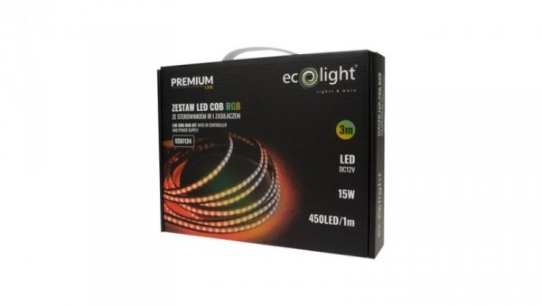 Taśma LED COB RGB 450 15W/m IP20 3m ZESTAW