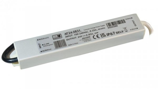 Zasilacz LED 20W 24V 0,83A IP67 metalowa obudowa AF24-0831 MW POWER