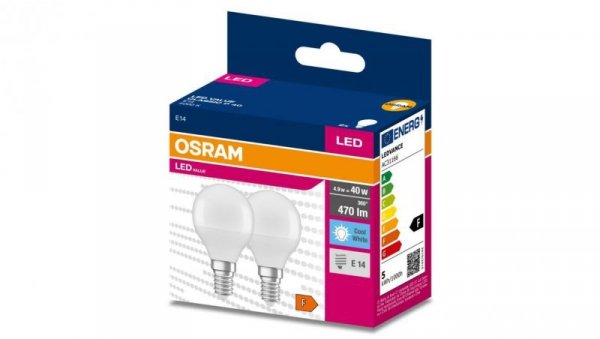 2PAK Żarówka LED E14 P45 4,9W = 40W 470lm 4000K Neutralna 200 OSRAM VALUE