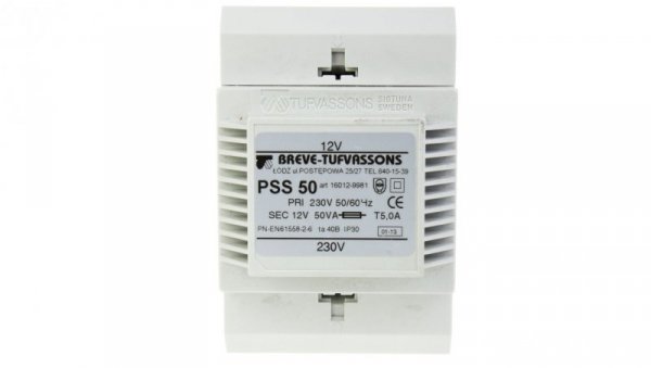 Transformator 1-fazowy modułowy bezpieczeństwa PSS 50 230/ 12V 4,0A, na szynę DIN, IP30, Ta 40, 16012-9981