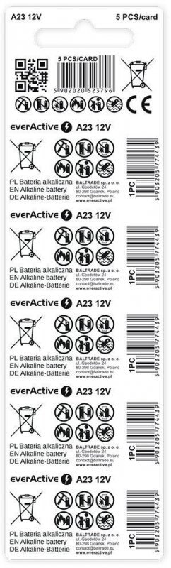 Bateria 23A / A23 / LRV08 everActive 12V (blister 5 szt.)