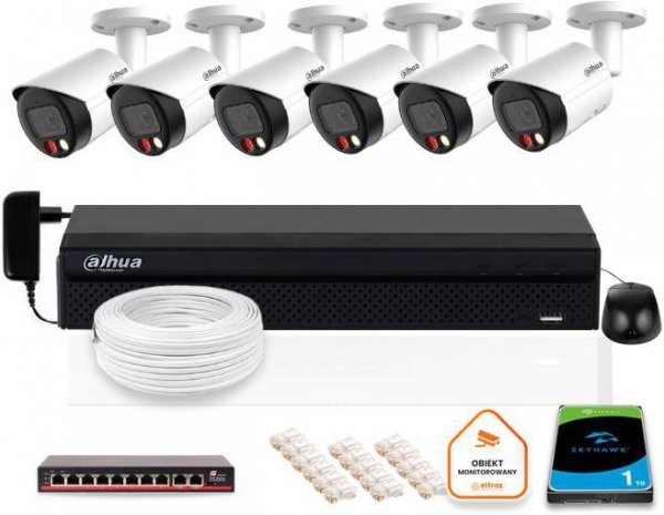 Zestaw monitoringu IP Dahua 8mpx 4K 6 kamer IPC-HFW2849S-S-IL z dyskiem 1TB