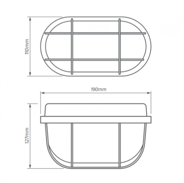 OVAL BD SZARY OPRAWA KANAŁOWA 1X 100W E27 IP54 OSŁONA DRUCIANA SZKŁO BAKIELIT