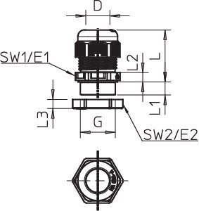 M12 DŁAWIK KABLOWY METRYCZNY IP68+ NAKRĘTKA LGR POLIAMID JASNOSZARY V-TEC