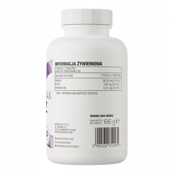 OstroVit Magnez Max Skurcz 60 tabs Cytrynian Magnezu Potasu Witamina B6
