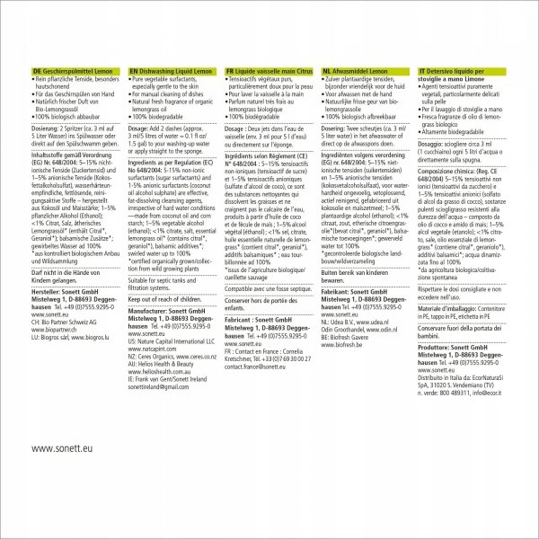 SONETT Płyn do mycia naczyń CYTRYNOWY 20 litrów