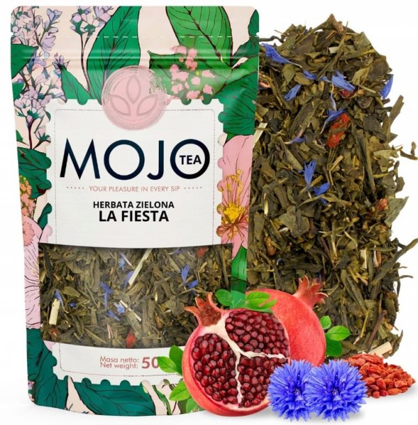 HERBATA Zielona La Fiesta Gunpowder + Sencha 50g Kwiat Granatu