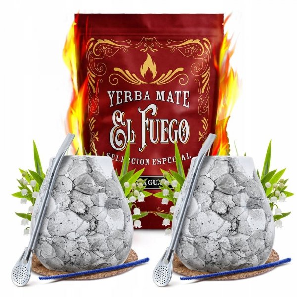Zestaw STARTOWY DLA DWOJGA Yerba Mate El Fuego Energia tykwa bombilla 500g