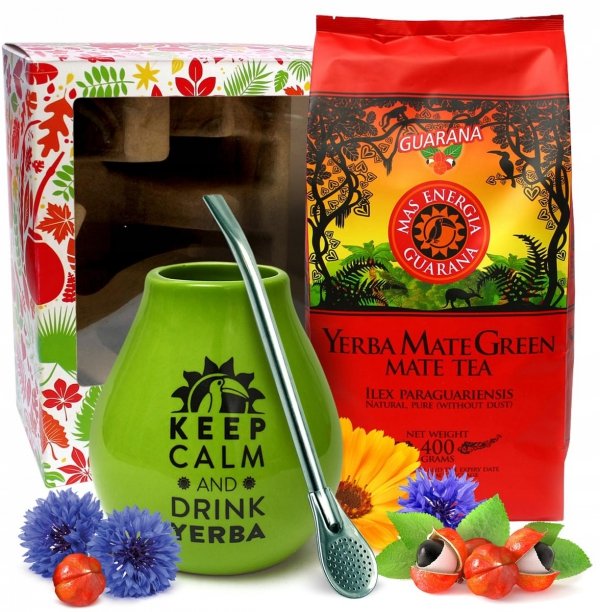 Zestaw PREZENTOWY Yerba Mate Green Guarana 400g + Matero Tykwa + Bombilla