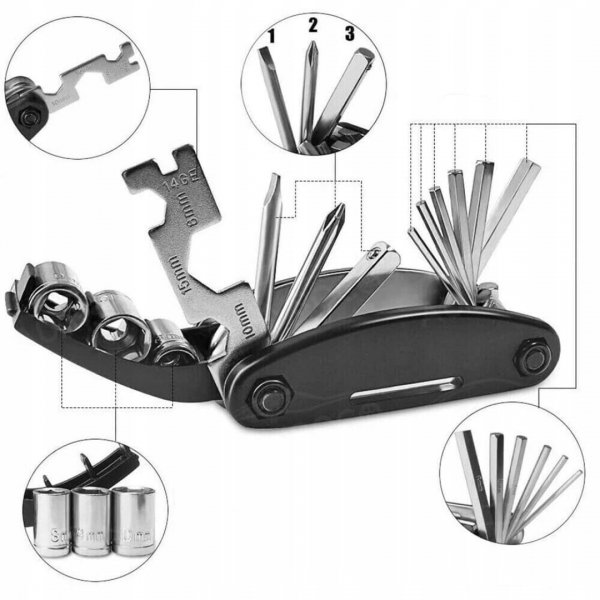 Multitool Rowerowy 16w1 Zestaw Kluczy Rowerowych Imbus Klucz Płaski