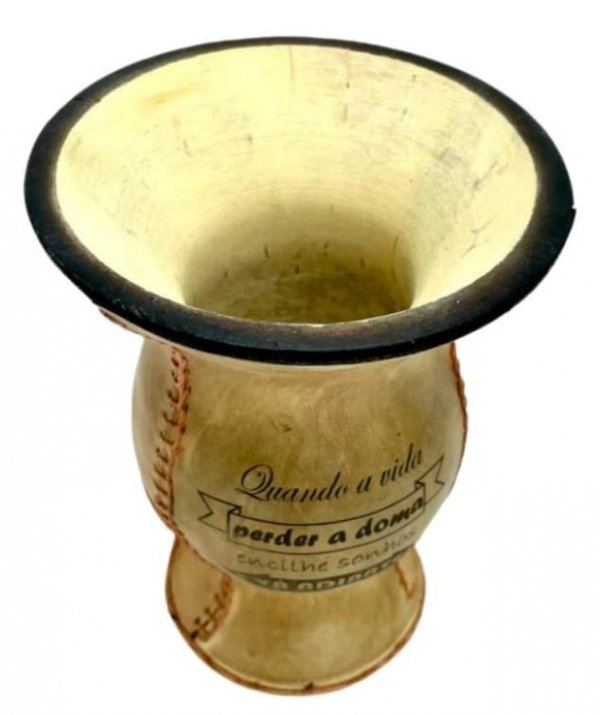 Matero Porongo Cuia Zdobiona INOX Chimarrao Leather Pampa Laser Yerba Mate