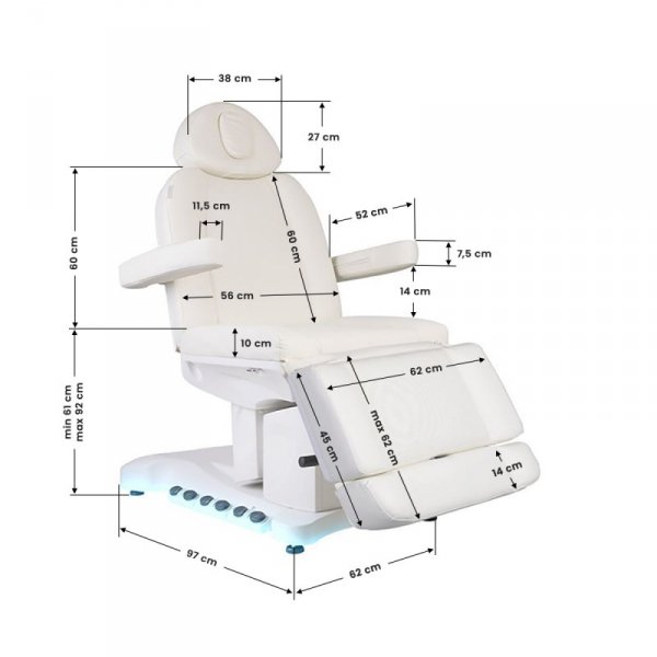 Fotel kosmetyczny elektr. Azzurro 708B Exclusive 4 siln. podgrzewany