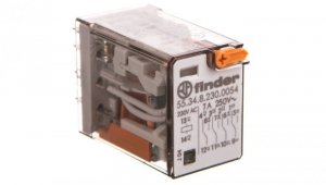 Przekaźnik miniaturowy 4P 7A 230V AC, przycisk testujący, LED, mechaniczny wskaźnik zadziałania 55.34.8.230.0054