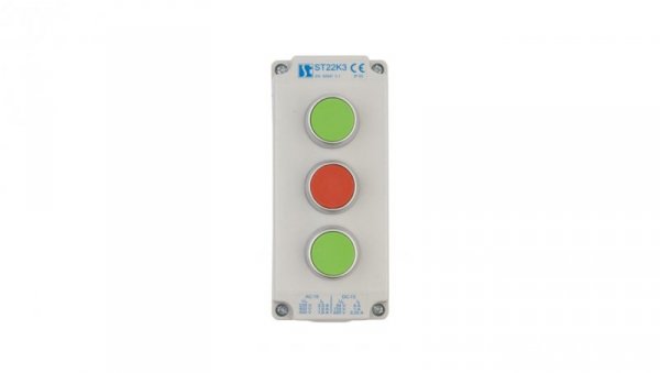 Kaseta sterownicza 3-otworowa z przyciskami zielony/czerwony/zielony IP65 ST22K302-1