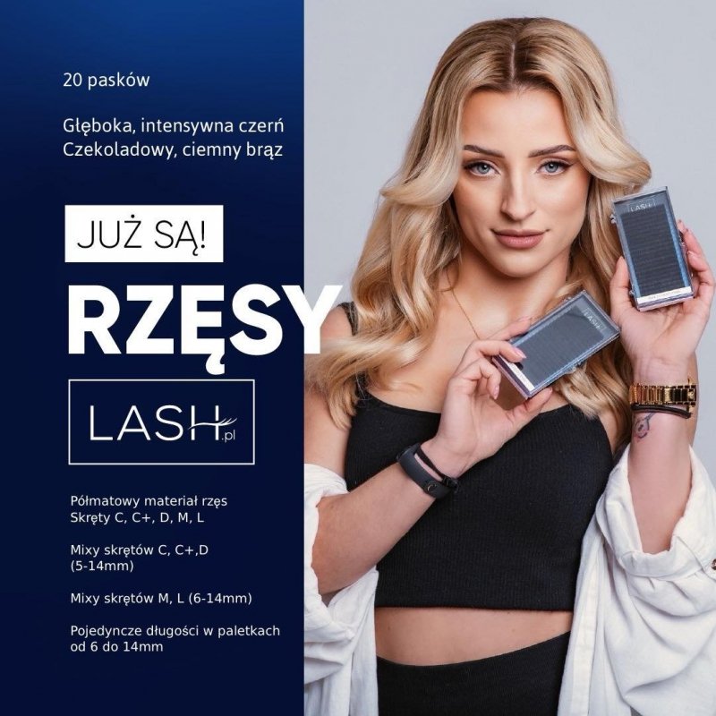 Rzęsy LASH.PL Black 0.1 MIX skręt L, M, V  20 pasków