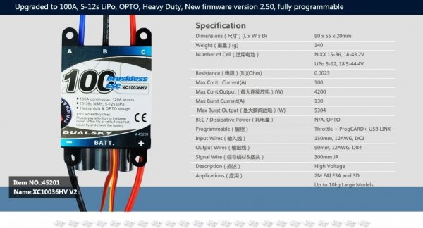 Regulator Dualsky 100A V2 OPTO High Voltage