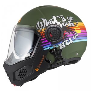 Kask Motocyklowy Nzi Minimod Duo Rainbow Greenblack Silver Matt