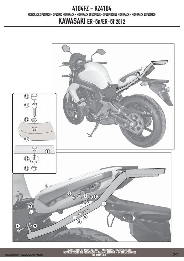 GIVI 4104FZ STELAŻ CENTRALNY KUFRA KAWASAKI ER-6n / ER-6f 650 (12-14)