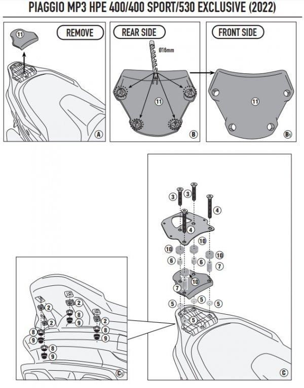 GIVI STELAŻ KUFRA CENTRALNEGO PIAGIO MP3 HPE 400-4