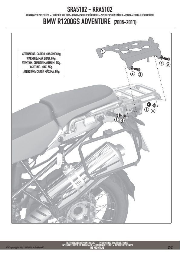 GIVI SRA5102 stelaż centralny ALU do R1200GS Adventure