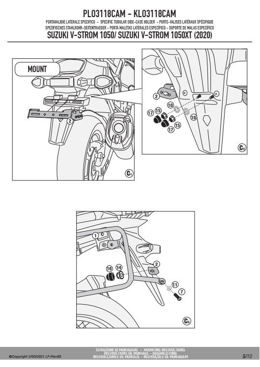 GIVI PLO3118CAM STELAŻ KUFRÓW BOCZNYCH ONE-FIT CAM - SUZUKI V-Strom