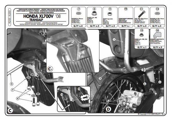 Givi PL203 stelaż boczny Honda Transalp 08-13