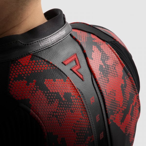 REBELHORN KURTKA SKÓRZANA VELOCE CAMO BLA/FLUO RED